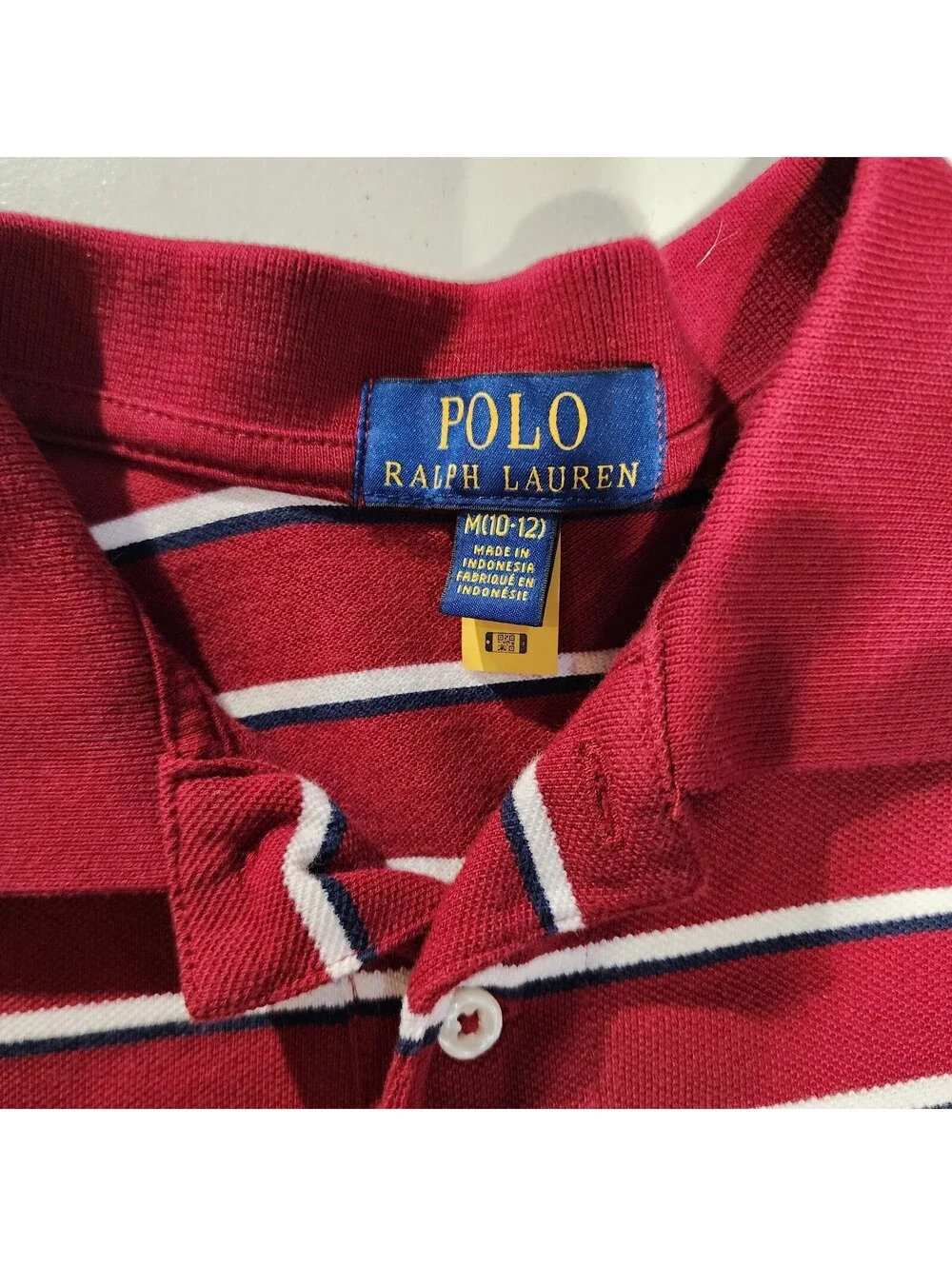 Polo Ralph Lauren Boys Red White Striped Polo Shirt M (10-12) Short Sleeve Logo